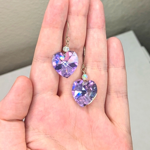 Light Purple Crystal Heart Earrings - Picture 17 of 17